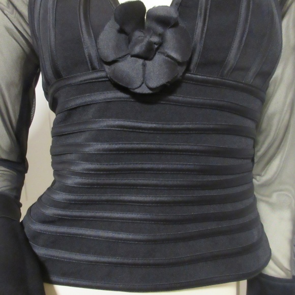 JS Collections Black Sheer Mesh Evening Top Cocktail Party Whimsigoth Goth Glam - Picture 6 of 8